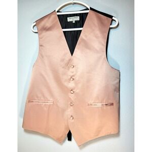 Vesuvio Napoli Pink Satin Vest Covered Buttons Pockets Adjustable Strap Back Med